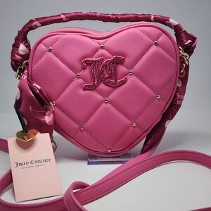 Juicy Couture Pink Quilted Heart Crossbody Bag NWT Gold Studs & JC Logo